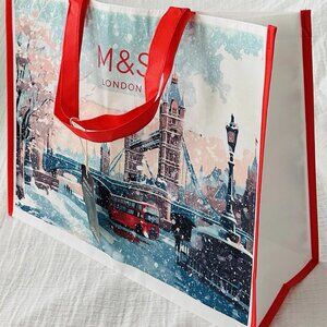 Marks & Spencer London Reusable Bag Christmas Holiday Tote 16" x 14" x 7" NEW